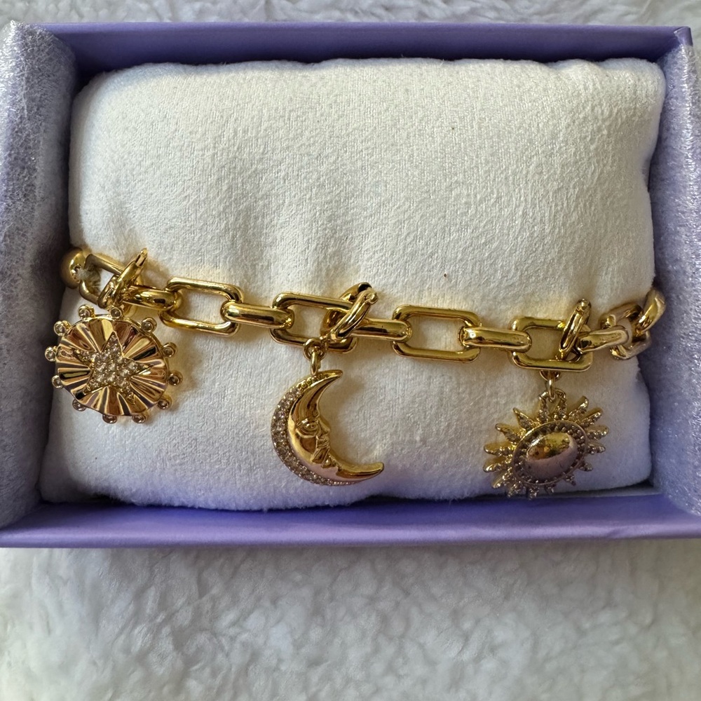 Gold Celestial Charm Bracelet with Moon, Sun & Star - Women Jewelry